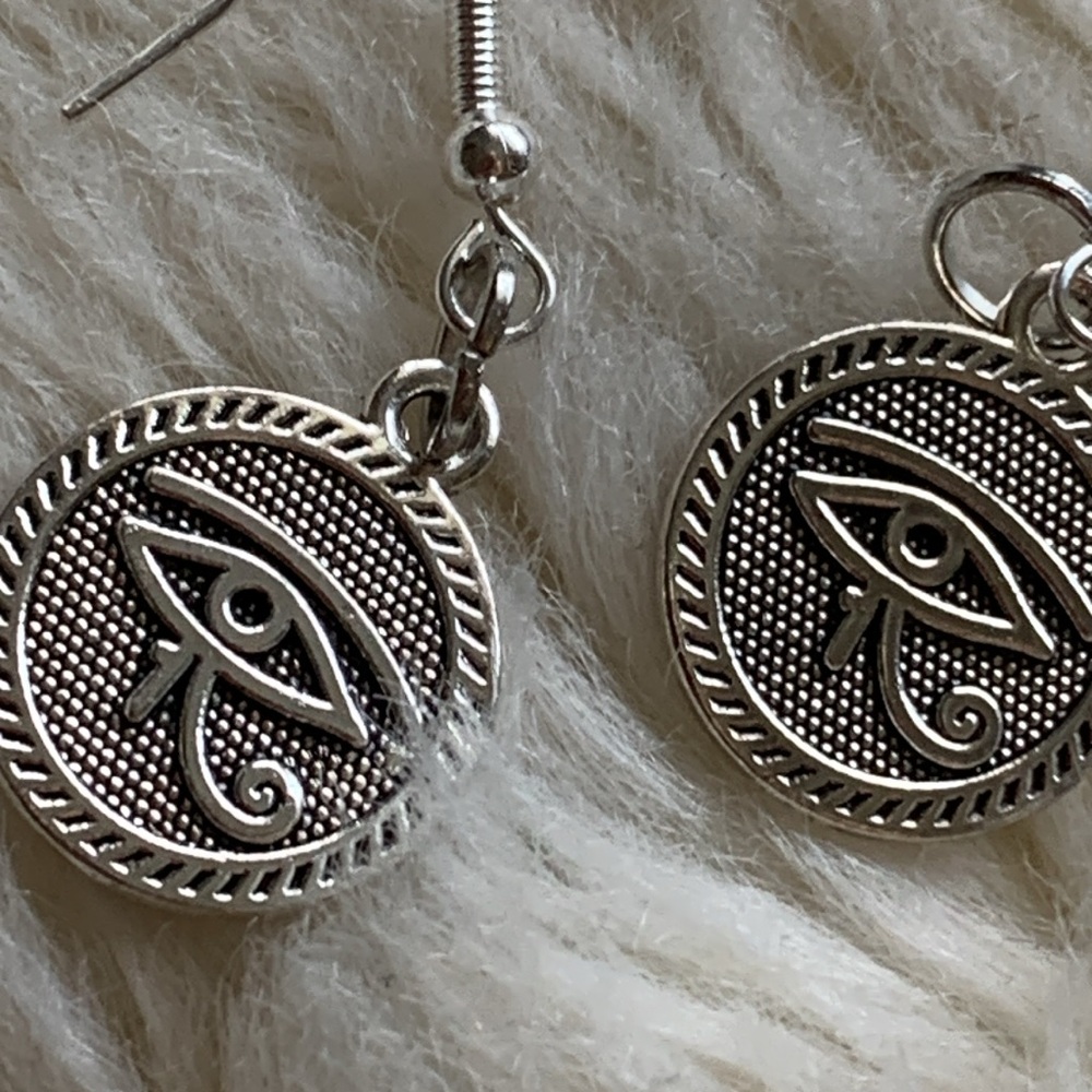 Artisan Egyptian Eye of Horus earrings Protection Amulet sterling silver hooks